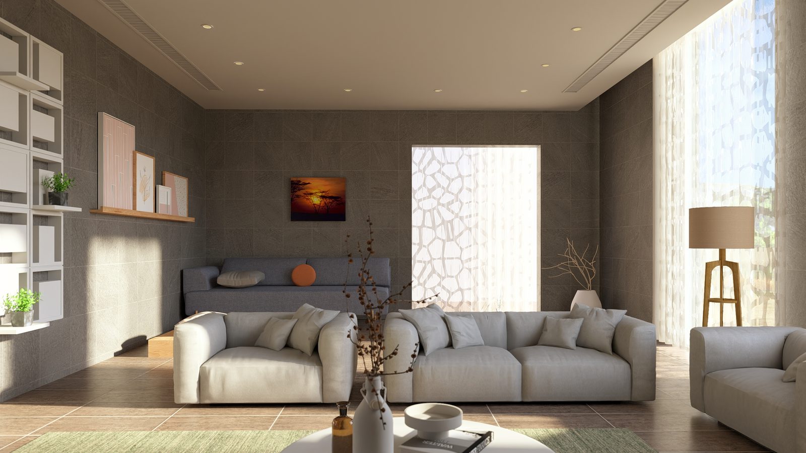 Contemporary living room interior render