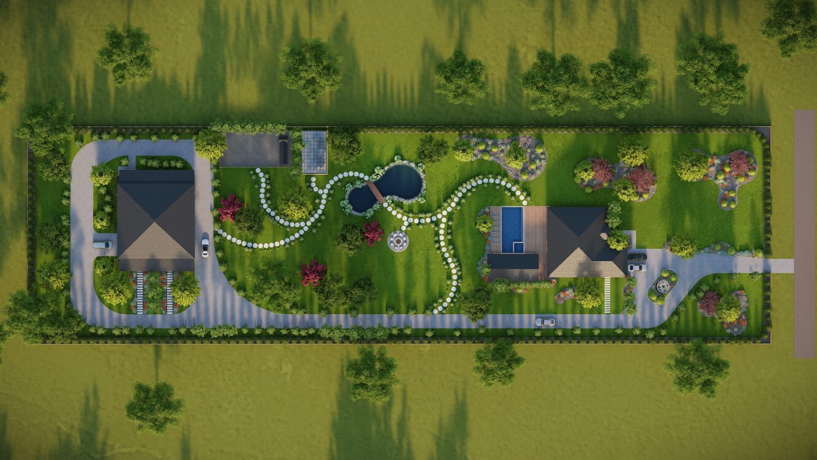 Aerial masterplan render of a luxury villa landscape by Archilawn