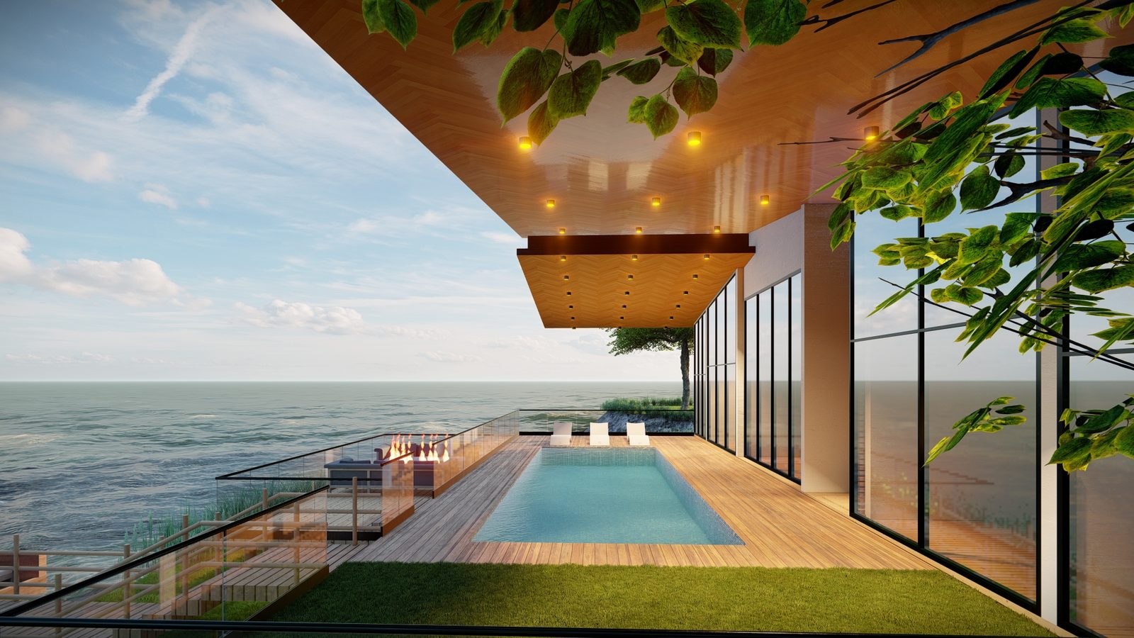 Oceanfront villa pool deck — design studio render